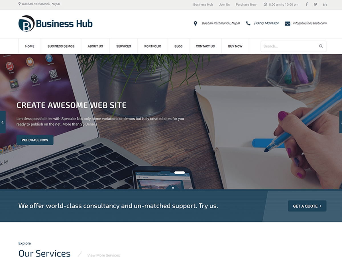 Download Business Hub 1.0.5 – Free WordPress Theme