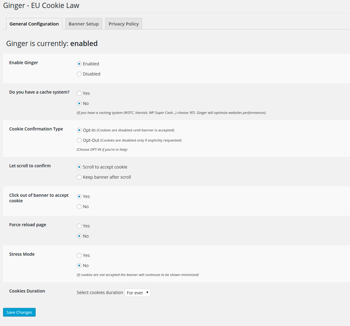 Download Ginger – EU Cookie Law 4.2 – Free WordPress Plugin