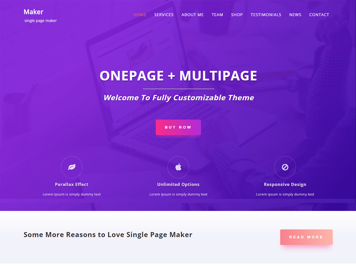 Download Single Page Maker 1.0.2 – Free WordPress Theme