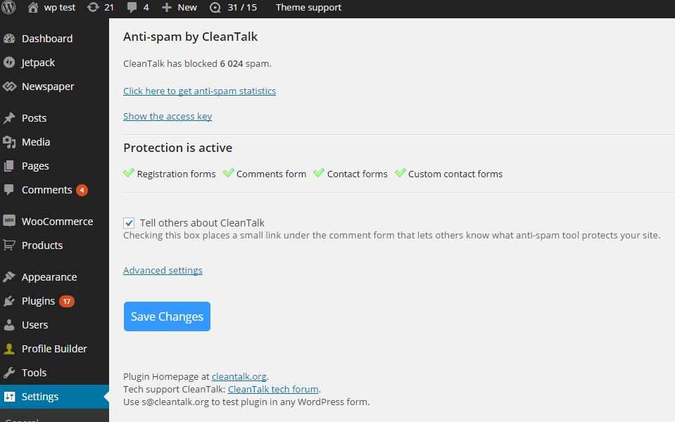 Download Spam protection, AntiSpam, FireWall by CleanTalk 5,106 – Free WordPress Plugin