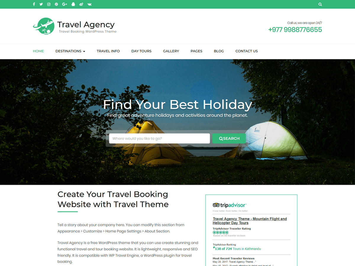 Download Travel Agency 1.1.7 – Free WordPress Theme