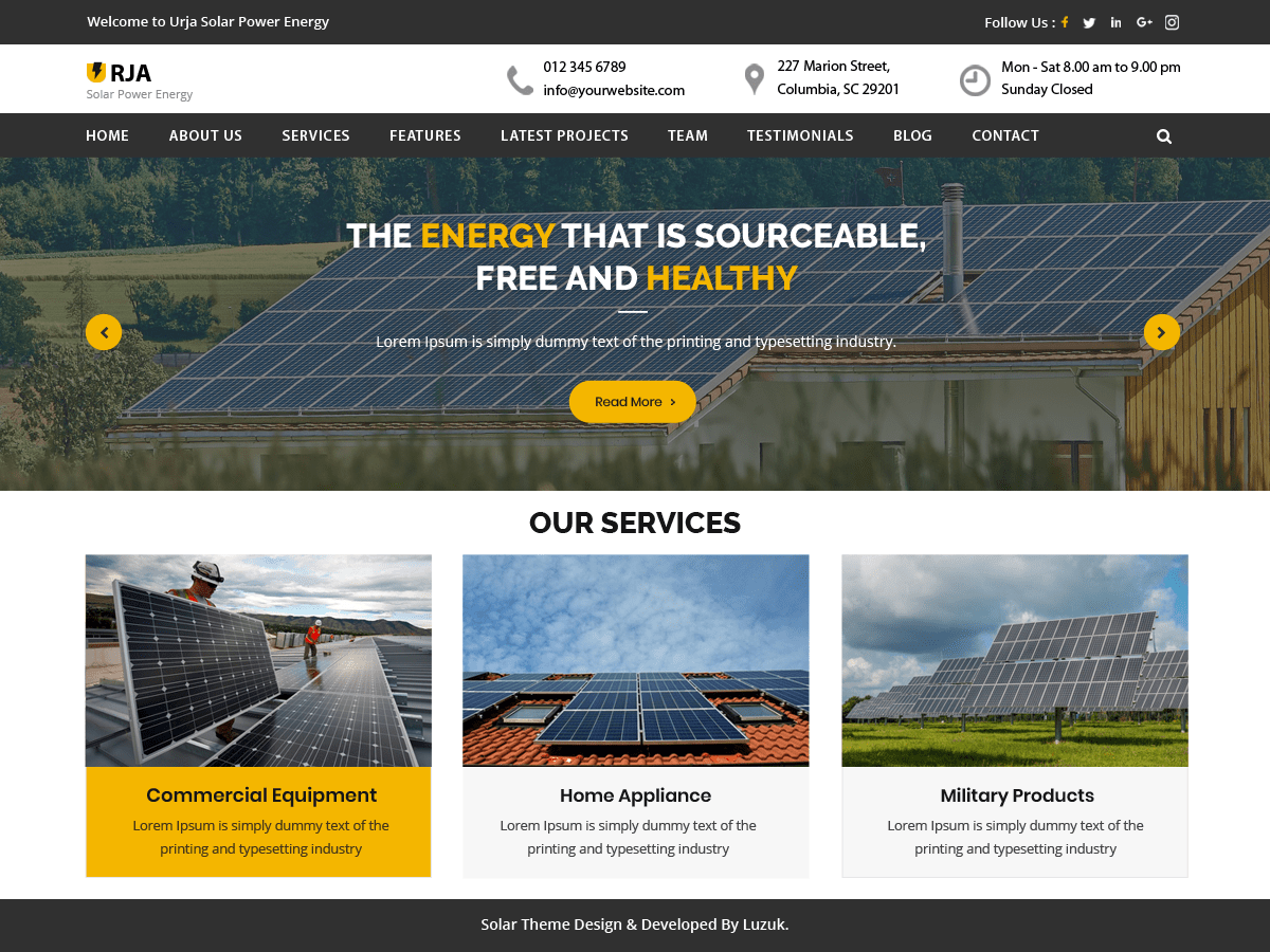 Download Urja Solar Energy 0.1 – Free WordPress Theme