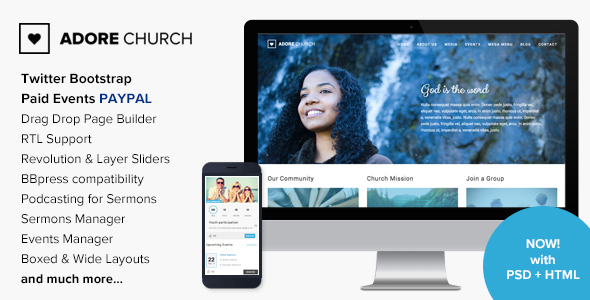 Download Adore Church  – Responsive WordPress Theme Free