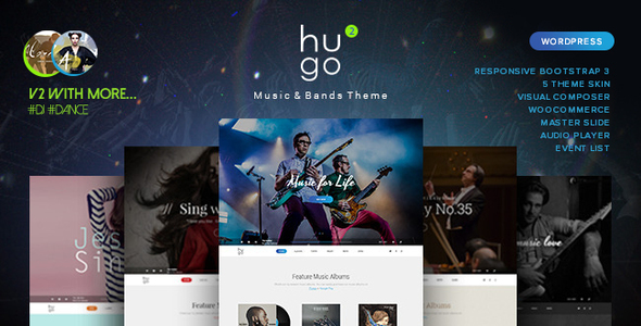 Download Hugo v.2.0.4 - Music / Artist / Singers / Bands WordPress Free